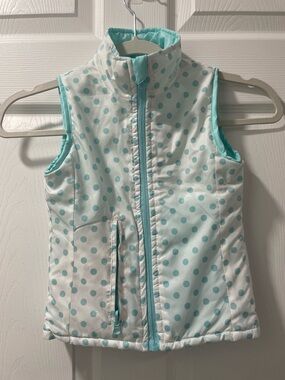 Layer 8 White Puffer Vest with Aqua Polka Dots